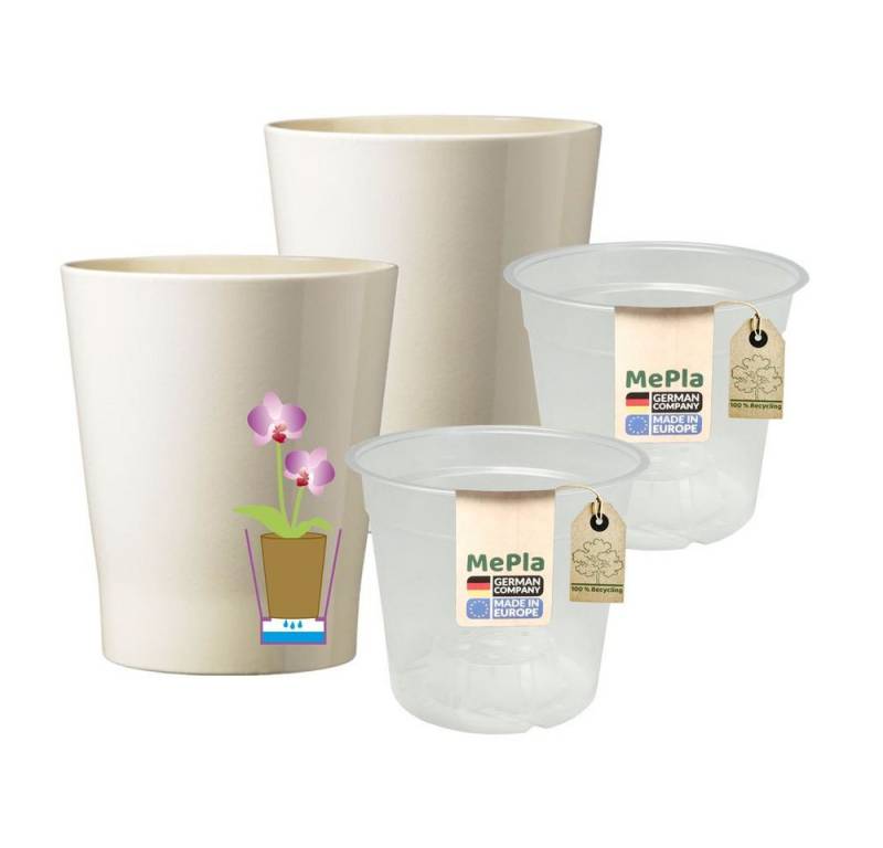 Heimwerkercenter Übertopf MePla - 2 Stück - Übertopf Merina ø 14 Vanilla + Pflanztopf ø 12 von Heimwerkercenter