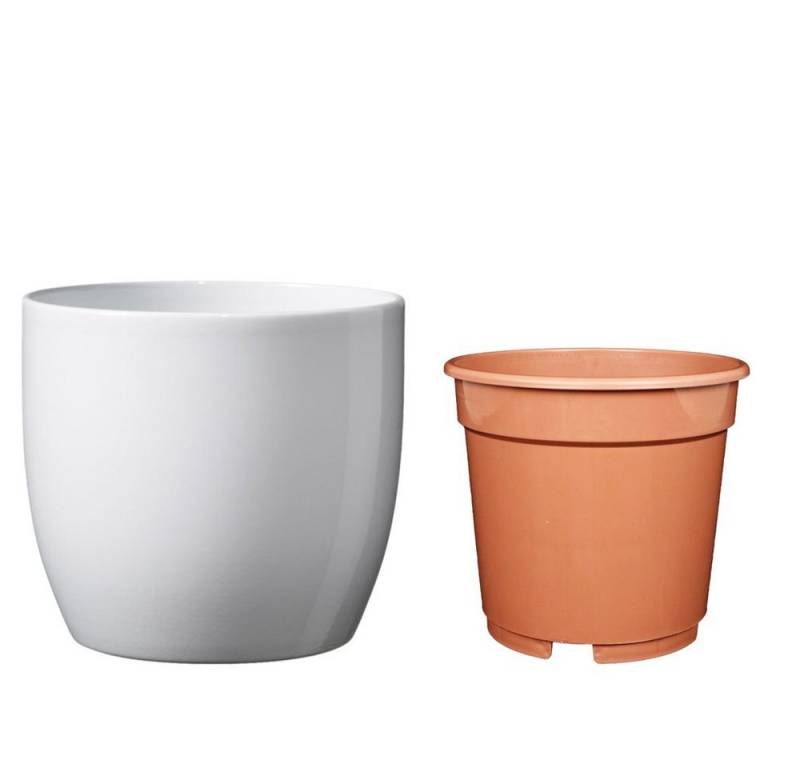 Heimwerkercenter Übertopf Set - Keramikübertopf Basel ø10 cm, weiss glänzend + Kulturtopf ø8 Heimwerkercenter Übertopf Set - Keramikübertopf Basel ø10 cm, weiss glänzend + Kulturtopf ø8 von Heimwerkercenter