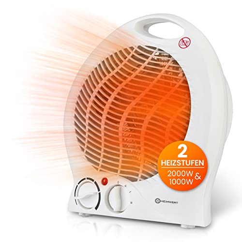 HEIMWERT Heizlüfter energiesparend 2000 Watt - Schnellheizer mit ENERGIESPARSTUFE und Tragegriff - Elektroheizung mit Thermostat und 2 Strom Heizstufen I 2in1 Kühlfunktion I 22x29x13 cm (weiß) von Heimwert