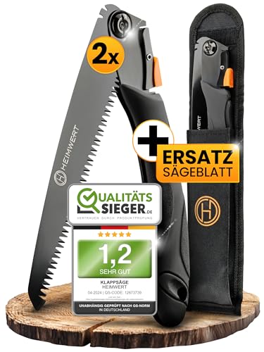 HEIMWERT Klappsäge aus ultra hartem Karbonstahl - Zweifach verstellbare Astsäge - Gartensäge mit Sicherheitsverschluss (2 x Klappsäge + gratis Sägeblatt) von Heimwert