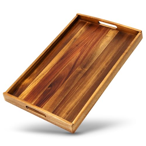 HEIMWERT Serviertablett aus massivem Akazienholz – edles Robustes Holztablett mit Griffen, stabil & pflegeleicht, ideal für stilvolles Servieren, Frühstück im Bett, Dekoration Tablett 50x30 (Akazie) von Heimwert