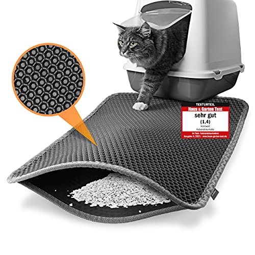 Heimwert Katzenklo Matte Katzenstreu Katzenmatte - Nur für die beste Fellnase - Wasserdichter Premium Vorleger für die Katzentoilette I Katzen Katzenstreu Teppich Katze Klo cat litter mat (76 * 61cm) von Heimwert