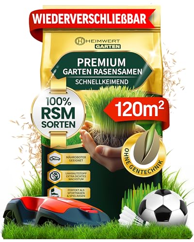 Heimwert Rasensamen schnellkeimend Sommer Turbo 3kg für 120m2 - Grassamen schnellkeimend - Rasensamen Sport und Spiel aus hochwertigster Gräser Mischung empfohlener RSM Sorten Made in Germany (3kg) von Heimwert