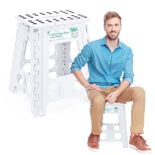 Heimwohl Tritthocker Klappbar 40 cm Weiß, 2025 Upgrade: Klapphocker Faltbar mit 150 kg Tragfähigkeit, Falthocker mit Sicherheitsverriegelung & Drehgriff, Ideal für Zuhause, Büro, Draußen, Pferdepflege Heimwohl Tritthocker Klappbar 40 cm Weiß, 2025 Upgrade: Klapphocker Faltbar mit 150 kg Tragfähigkeit, Falthocker mit Sicherheitsverriegelung & Drehgriff, Ideal für Zuhause, Büro, Draußen, Pferdepflege von Heimwohl