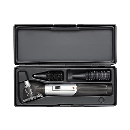 HEINE - Mini-Otoskop 3000 LED 2,5 V DIRECT mit wiederverwendbaren Ohrtrichtern, Set mit Etui und wiederverwendbaren Ohrtrichtern, schwarz von Heine