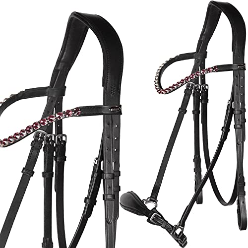 Heinick-Reitsport Trense Soft Hannoveranisch verstellbar Stride Schwarz ~ Glow-Berry ~ Vollblut von Heinick-Reitsport