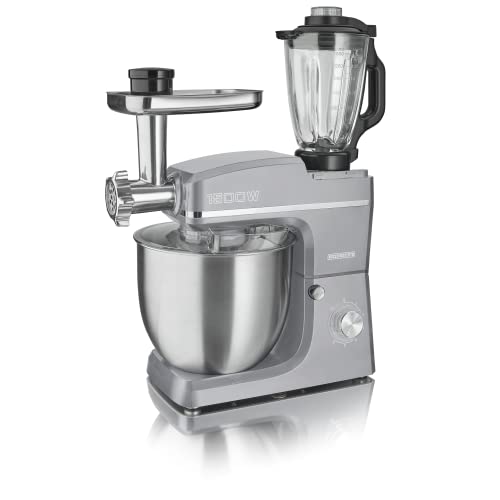 HEINRICHS 3 in 1 Universal Küchenmaschine, Küchengerät 1500W, 6 Geschwindigkeitsstufen, Multifunktionale Knetmaschine mit Fleischwolf, 1.5L Mixerbehälter, XXXL 10L Edelstahlschüssel (Silber) von Heinrich´s