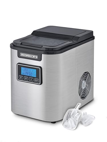 HEINRICHS Eiswürfelmaschine, Eiswürfelbereiter mit Timer, 3 einstellbare Eiswürfelgrößen, LCD-Display, 2,2 Liter Wassertank, Selbstreinigungsfunktion, Edelstahl, 120 W Leistung Heinrich´s von Heinrich´s