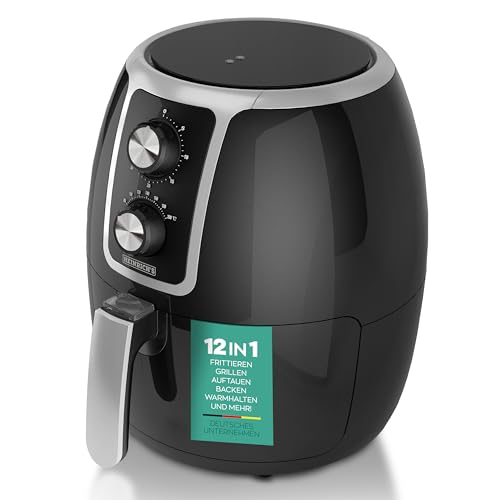 HEINRICHS Heißluftfritteuse Airfryer mit einstellbarem Thermostat, Temperatureinstellung von 80°C-200°C 1500W Heißluft Fritteuse Ohne ÖL Fritteuse Luftfritteuse Timerfunktion 3.7L,Regler von Heinrich´s