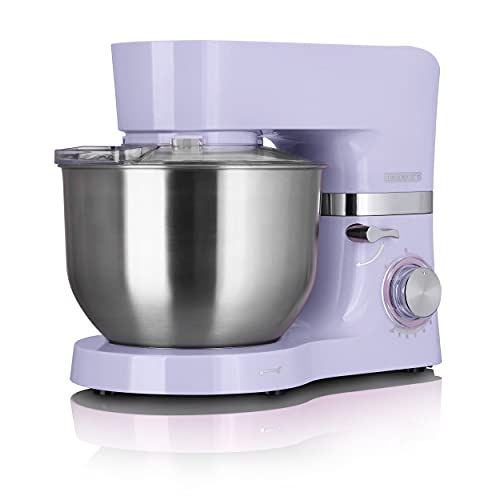 HEINRICHS Küchenmaschine Knetmaschine Teigmaschine 1300W.Küchengerät Rührbesen Knethaken Schneebesen Spritzschutz 10 einstellbare Geschwindigkeiten XL 6,2L Edelstahlschüssel geräuscharm (Lila) von Heinrich´s