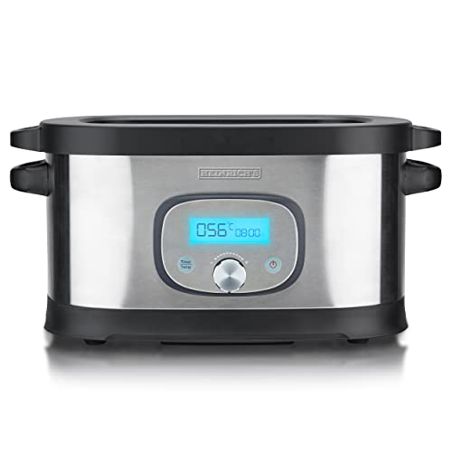HEINRICHS Sous-Vide Garer für schonendes, gesundes und exaktes Garen der Speisen durch elektronische Temperaturregelung 45°C –90°C in 1°C-Schritten LCD-DISPLAY, Heinrich´s Edelstahl-gebürstet/schwarz von Heinrich´s
