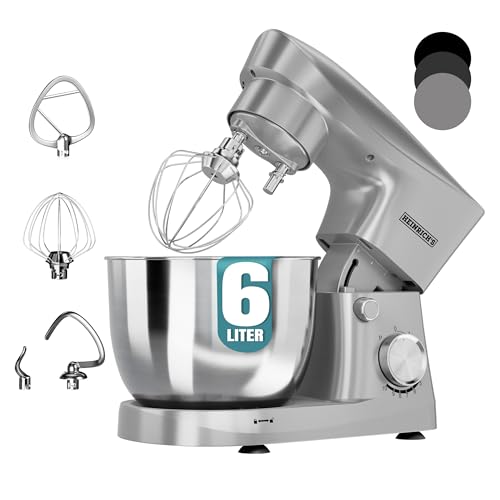 Heinrich´s Küchenmaschine, Knetmaschine, Teigmaschine, Rührmaschine, 1500W Küchengerät, Knethaken, Rührhaken, Schneebesen, 10 einstellbare Geschwindigkeiten, XL 6L Edelstahlschüssel,geräuscharm,silber Heinrich´s Küchenmaschine, Knetmaschine, Teigmaschine, Rührmaschine, 1500W Küchengerät, Knethaken, Rührhaken, Schneebesen, 10 einstellbare Geschwindigkeiten, XL 6L Edelstahlschüssel,geräuscharm,silber von Heinrich´s
