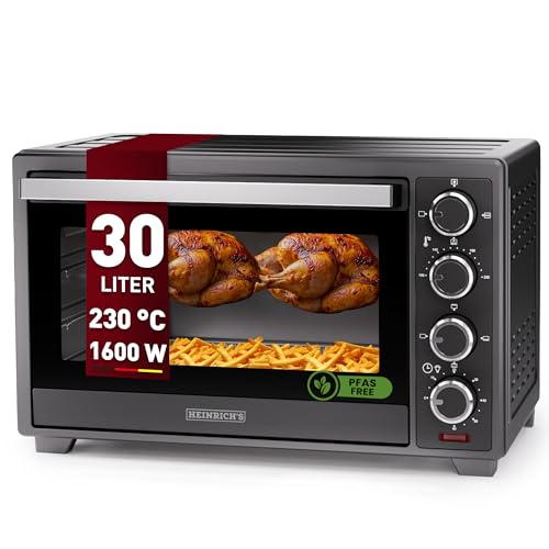 Heinrich´s Minibackofen mit Umluft 30L - Backofen klein mit Drehspieß, Airfryer-Einsatz inkl. Timer, Innenraumbeleuchtung, 100-230 °C, mit großem Sichtfenster, inkl. Zubehör, schwarz, 1600W Heinrich´s Minibackofen mit Umluft 30L - Backofen klein mit Drehspieß, Airfryer-Einsatz inkl. Timer, Innenraumbeleuchtung, 100-230 °C, mit großem Sichtfenster, inkl. Zubehör, schwarz, 1600W von Heinrich´s