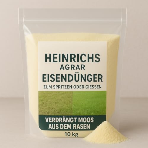 Heinrichs Agrar Moosfrei Eisendünger zum spritzen 10 kg - einfach im Wasser auflösen und auf den Rasen spritzen - verdrängt Moos zuverlässig - Rasendünger ganzjährig, Frühling Sommer Herbst von Heinrichs Agrar