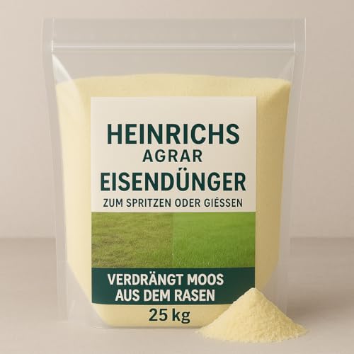 Heinrichs Agrar Super-Moosfrei Eisendünger zum spritzen 25 kg - einfach im Wasser auflösen und auf den Rasen spritzen - verdrängt Moos zuverlässig - Rasendünger von Heinrichs Agrar
