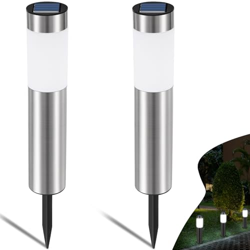 Heinstian Solarleuchten für Außen Garten Weiß Solarlampen Edelstahl IP65 Wasserdicht LED Gartenleuchten für außen garten für Terrasse, Rasen, Garten, Wege (2 Stück) von Heinstian