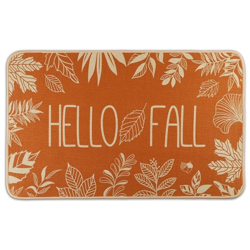 Heirloom Haven Hello Fall Fußmatte Willkommen Fußmatte Herbst Thanksgiving Orange Outdoor Teppich Blätter Dekor Boden Haustür Matte rutschfeste Eingangsmatte für Zuhause Küche Badezimmer Dekorationen von Heirloom Haven