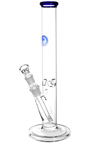 Heisenberg Payday Glasbong 36cm Wasserpfeife mit NS19 Schliff, Rundfuß - mit Kickloch - Klarglas mit blauen Applikationen (mit Eisfach) von Heisenberg