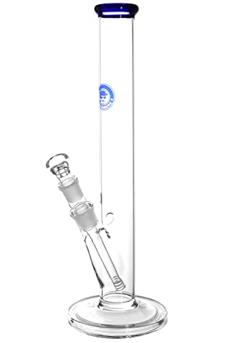 Heisenberg Payday Glasbong 36cm Wasserpfeife mit NS19 Schliff, Rundfuß - mit Kickloch - Klarglas mit blauen Applikationen (ohne Eisfach) von Heisenberg