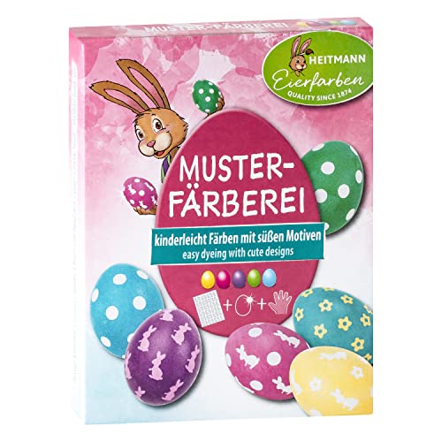 Heitmann Eierfarben - Kreativ Farb- & Bastelset - 5 Eierfärbetabletten in Gelb, Rot, Violett, Grün und Blau + Stickerbogen, Hasengesichter und Eierbecher von Heitmann Eierfarben