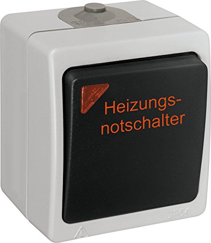 Feuchtraum-Aufputz-Heizungsnotschalter mit Kontrollampe rot IP54 10A von Heitronic