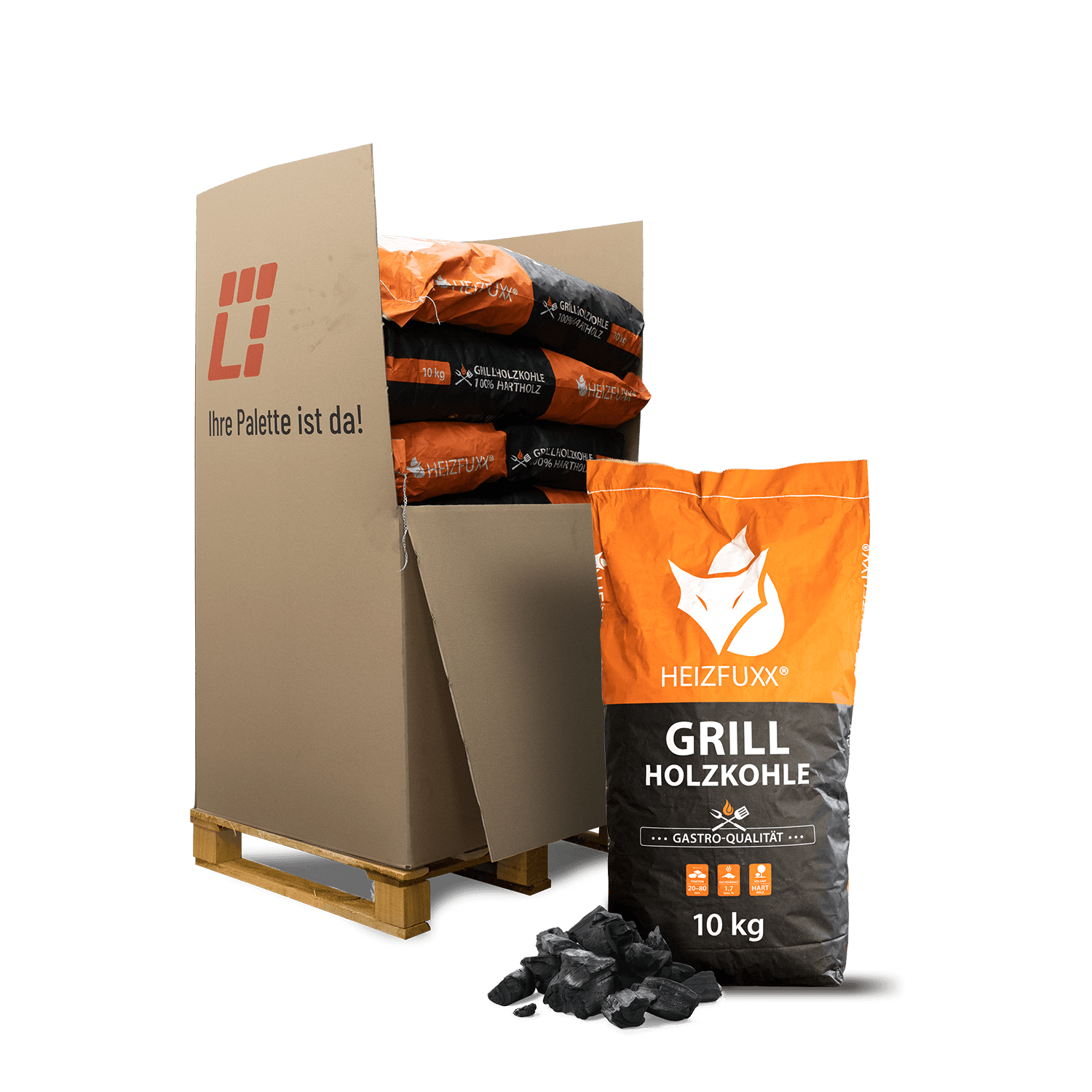 Heizfuxx Grillholzkohle » Gastro-Qualität « 10kg x 12 Sack 120kg Palette von Heizfuxx