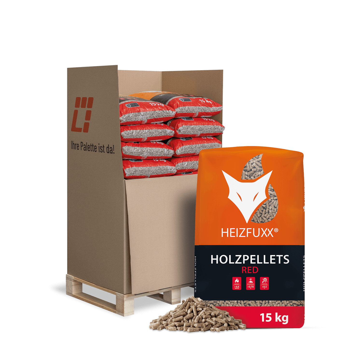 Heizfuxx Holzpellets Red 15kg x 20 Sack 300kg Palette von Heizfuxx