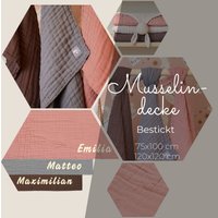 Babydecke Bio-Musselin Personalisiert Bestickt, Musselindecke 75x100 Oder 120x120 cm Decke von HejStoffe