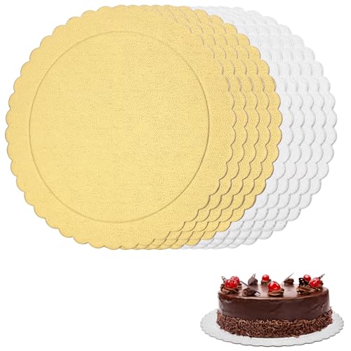 Hejo 10 Stück Cake Board, 2mm Dicke Tortenplatte, Ø 20 cm Wiederverwendbare Tortenunterlage Rund, Cakeboard für Ausstellung und Transport der Torte (Silber ＆ Gold) von Hejo