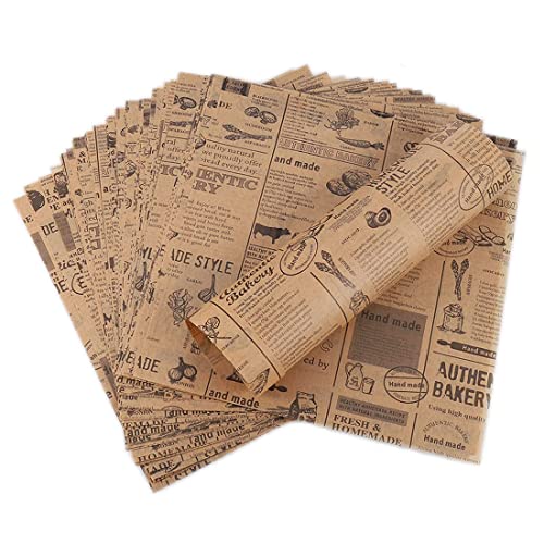 Hejo 100 Blätter Deli Papierblätter, Pommes Papier für Korb, Umweltfreundliches Backpapier, Burger Papier, Wrap Papier für Burger, Butterbrot, Käse, Pommes (25x25cm) von Hejo