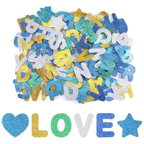Hejo 196 Stück Moosgummi Buchstaben, Funkeln Buchstaben Aufkleber, Bunte Glitzer Buchstaben Selbstklebend, Glitter Alphabet Klebebuchstaben Groß für Kartendekoration Kinder Lernen von Hejo