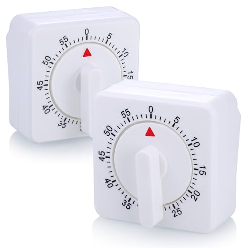 Hejo 2 Stück Mechanischer Küchentimer, Kurzzeitwecker Küche, Küchenwecker mit Lauter Alarm, Eieruhr, 60 Minuten Kurzzeitmesser für Küche und Lernen, Weiß von Hejo