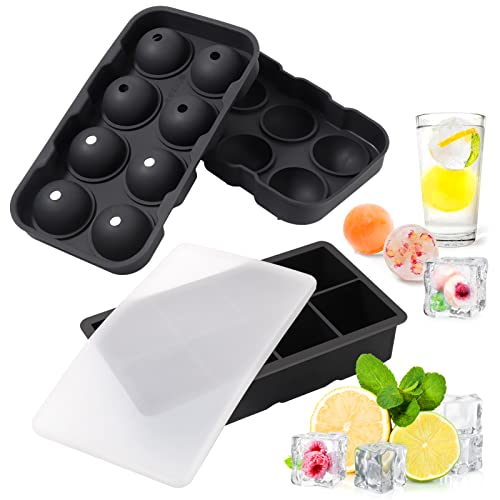 Hejo 2 Stück Silikon Eiswürfelform Groß, 8-Fach Eiswürfelbehälter Kugel, Eiskugelform Ice Cube Tray für Gekühlte Cocktails Whisky Getränke von Hejo