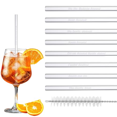 Hejo 8 Stück Glasstrohhalme für Aperol Geschenk, 20cm Wiederverwendbare Glasröhrchen für Aperol Spritz mit Bürste, Hitzebeständig und kältebeständig Glass Straw Personalisiert von Hejo