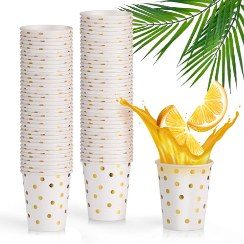 Hejo 80 Stück Pappbecher Gold Dot, 250ml Trinkbecher, Papierbecher, Einwegbecher, Partybecher, Kaffeebecher für Hochzeit, Partys und Bankett von Hejo