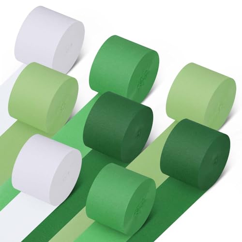 Hejo Krepppapier, 8 Rollen Luftschlangen, 4 farbiges Kreppband, Party Deko Grün für Party und Hochzeit (4,5cm×25m, Grün und Weiß) von Hejo