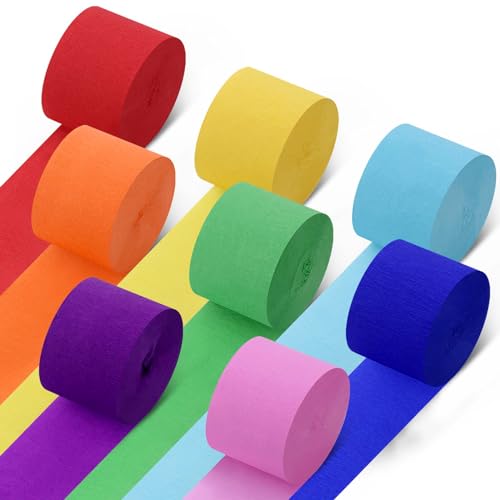 Hejo Krepppapier, 8 Rollen Luftschlangen, 8 farbiges Kreppband, Party Deko Bunt für Party und Hochzeit (4,5cm×25m, Bunt) von Hejo