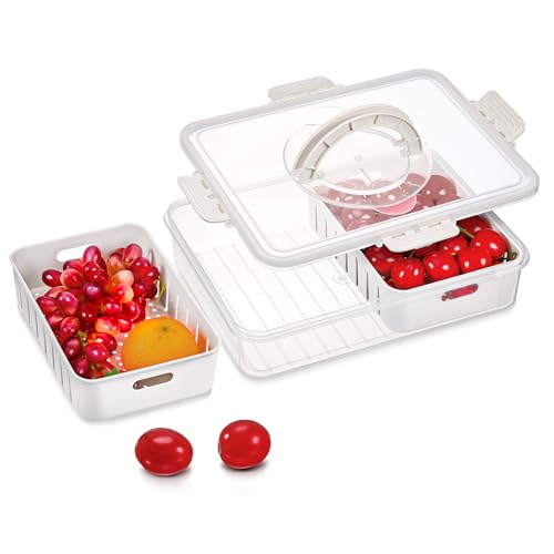Hejo Kühlschrank-Obst-Aufbewahrungsbehälter mit Deckel, große Kapazität, Salatfrischbehälter, entleerbarer Frischobstbehälter mit 2 abnehmbaren Sieb, luftdichte Lebensmittelbehälter für Snacks, Salate Hejo Kühlschrank-Obst-Aufbewahrungsbehälter mit Deckel, große Kapazität, Salatfrischbehälter, entleerbarer Frischobstbehälter mit 2 abnehmbaren Sieb, luftdichte Lebensmittelbehälter für Snacks, Salate von Hejo