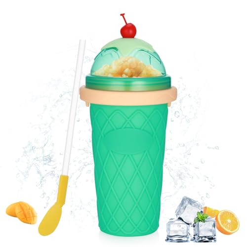 Hejo Eis Becher, Silikon Squeeze Becher, Wiederverwendbarer Eisbecher mit 2-in-1-Strohhalm und Löffel für Familien Outdoor(Hellgrün) von Hejo
