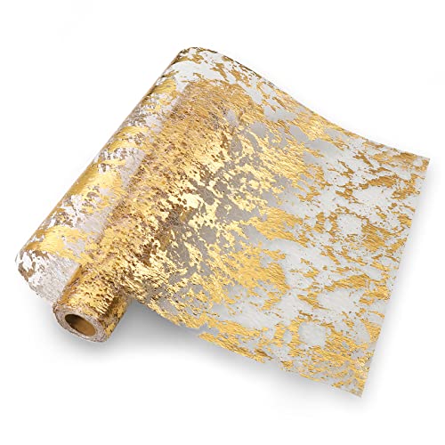 Hejo Tischläufer Gold, 28cm × 15m Glänzend Gold Tischband, Wiederverwendbar Dekostoff für Familientisch, Hochzeit, Weihnachten, Ostern von Hejo