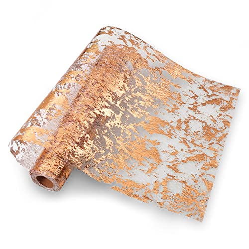 Hejo Tischläufer Rosegold, 28cm × 10m Glänzend Rosegold Tischband, Wiederverwendbar Dekostoff für Familientisch, Hochzeit, Weihnachten Ostern（Rosegold） von Hejo