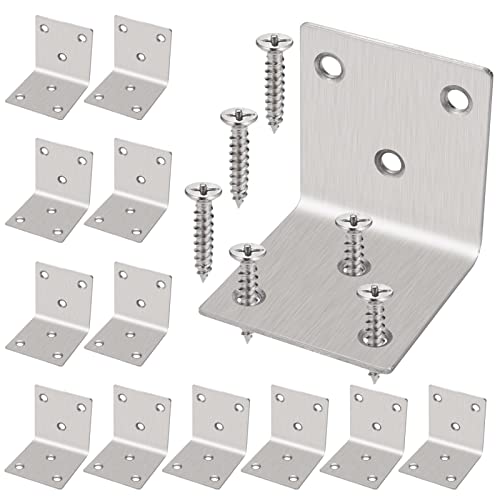 Hejo Winkelverbinder Set (50 x 50 x 50 x2mm), 12 Stück Edelstahl Winkel 90 Grad L Klammern Eckwinkel mit 72 Stück Schrauben, 6 Loch Metallwinkel für Möbel, Wandbefestigung Anbau… von Hejo