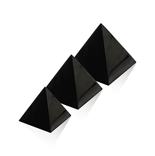 Heka Naturals Polierte Shungit Pyramide Kristall 3er-Set | 5+8+10 cm - Schwarze Mineralsteine für Dekoration & Meditation - Wohnzimmerkristalle - Natürliche Barriere & Reiniger - Fullerene von Heka Naturals