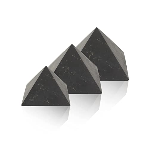 Heka Naturals Unpolierte Shungit Pyramide Kristall 3er-Set | 5+8+10 cm - Schwarze Mineralsteine für Dekoration & Meditation - Wohnzimmerkristalle - Natürliche Barriere & Reiniger - Fullerene von Heka Naturals