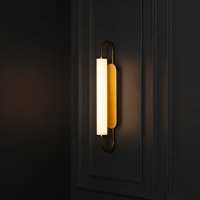 Art Deco Milchglas Wandleuchte Handgemachte Badezimmer-Wandleuchte Aus Messing von HekaDesignLighting