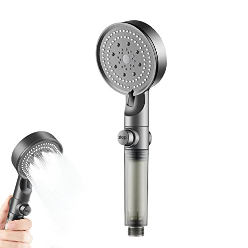 Duschkopf Wassersparend 4.6L/Min, Handbrause 5 Strahlarten, Hochdruck Regendusche Duschbrause Mit Filter & Wasserstop, Druckerhöhende Shower Head [Energieklasse A+++] (Grau) von Hekasvm