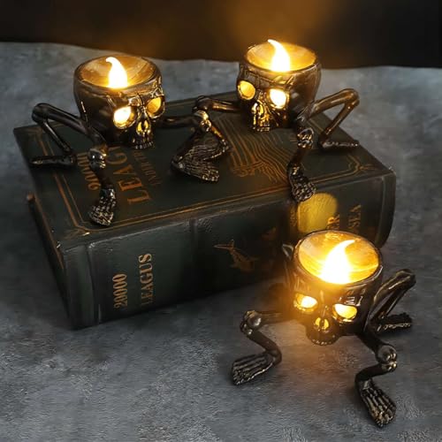 Hekasvm 12 Stück Halloween LED Kerze, Horror Flameless Kerzen für Halloween Deko, Batteriebetriebene, Flackernde Halloween Innen Leuchten für Zuhause, Tisch, Gruseliges Motto, Party (B×12) von Hekasvm
