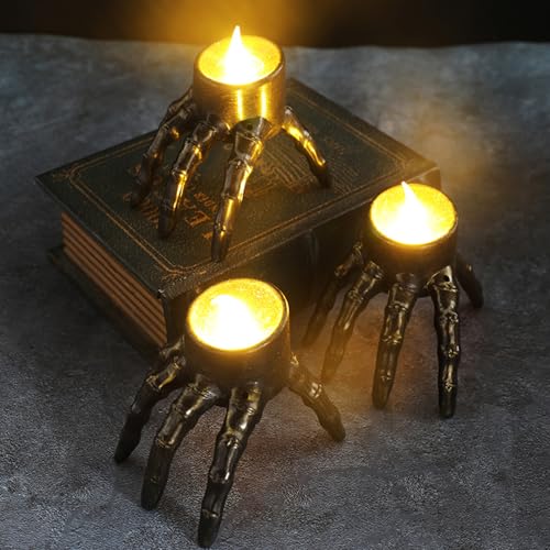 Hekasvm 3 Stück Halloween LED Kerze, Horror Flameless Kerzen für Halloween Deko, Batteriebetriebene, Flackernde Halloween Innen Leuchten für Zuhause, Tisch, Gruseliges Motto, Party (A×3) von Hekasvm