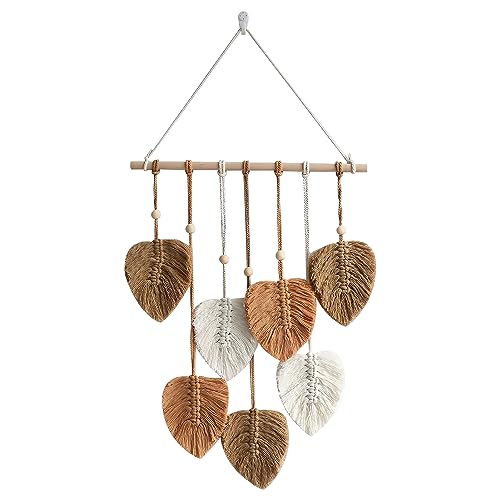 Hekasvm Boho Wanddeko Wandteppich, Makramee Wandbehang, Handgemacht Home Decor Wimpelkette, Blatt Feder Wanddeko Für Schlafzimmer Kinderzimmer (A Khaki) von Hekasvm
