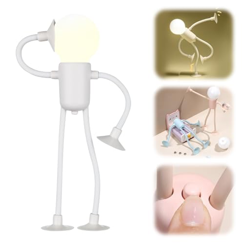 Hekasvm Lustig Oktopus Nachtlicht, Mini Led Tischlampe mit Saugnapf, Leselampe Biegbar & Tragbar, Nachttischlampe Batteriebetrieben, Niedlich Schreibtischlampe für Desktop Wand Deko (Sportler,beige) von Hekasvm